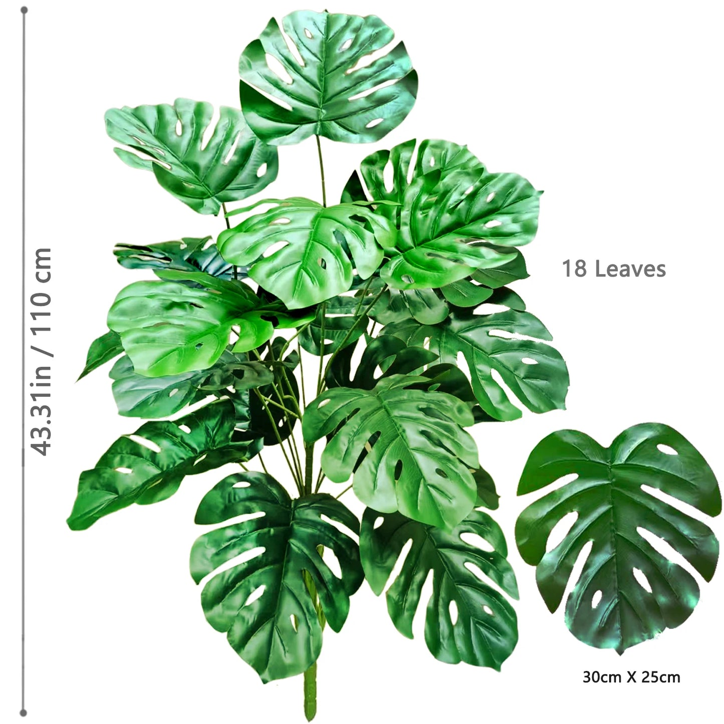 60-110Cm /43.3In Artificial Monstera Plants Fake Palm Tree Plastic Turtle Leaves Green Tall Plants for Home Garden Room Decor