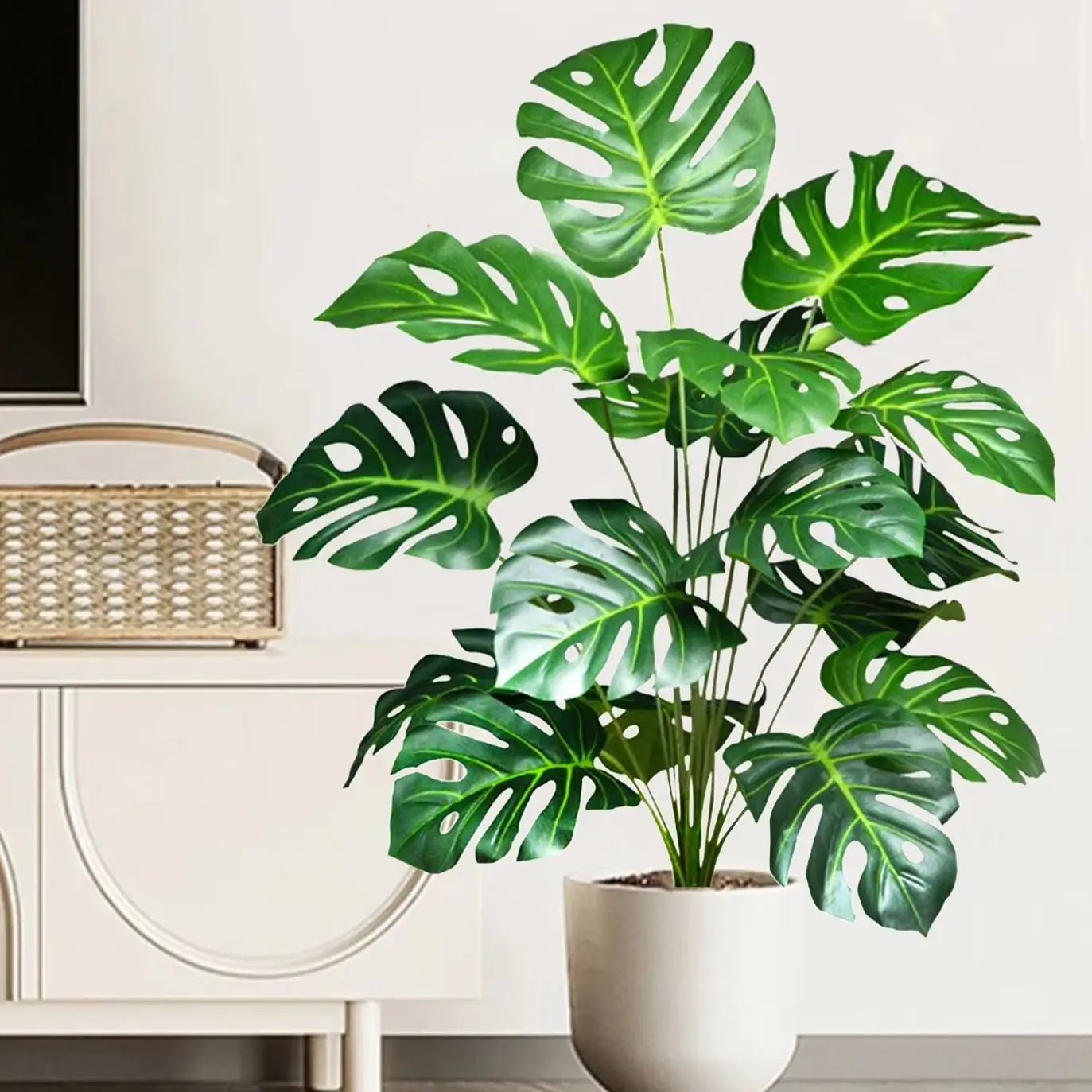 60-110Cm /43.3In Artificial Monstera Plants Fake Palm Tree Plastic Turtle Leaves Green Tall Plants for Home Garden Room Decor