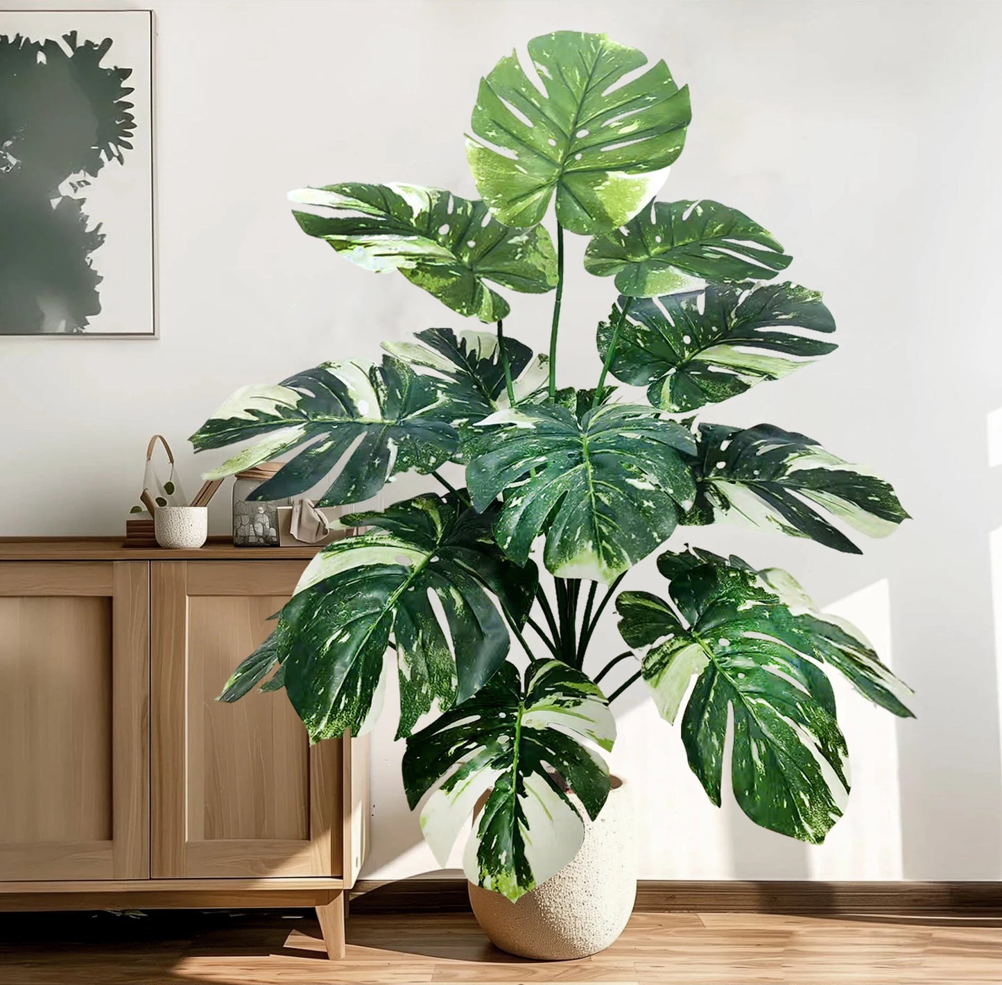 60-110Cm /43.3In Artificial Monstera Plants Fake Palm Tree Plastic Turtle Leaves Green Tall Plants for Home Garden Room Decor