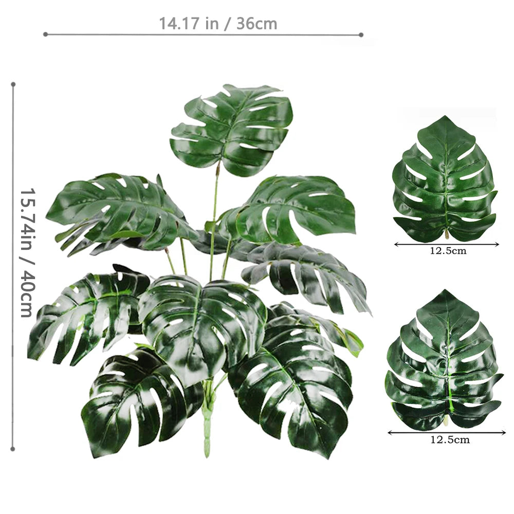 60-110Cm /43.3In Artificial Monstera Plants Fake Palm Tree Plastic Turtle Leaves Green Tall Plants for Home Garden Room Decor