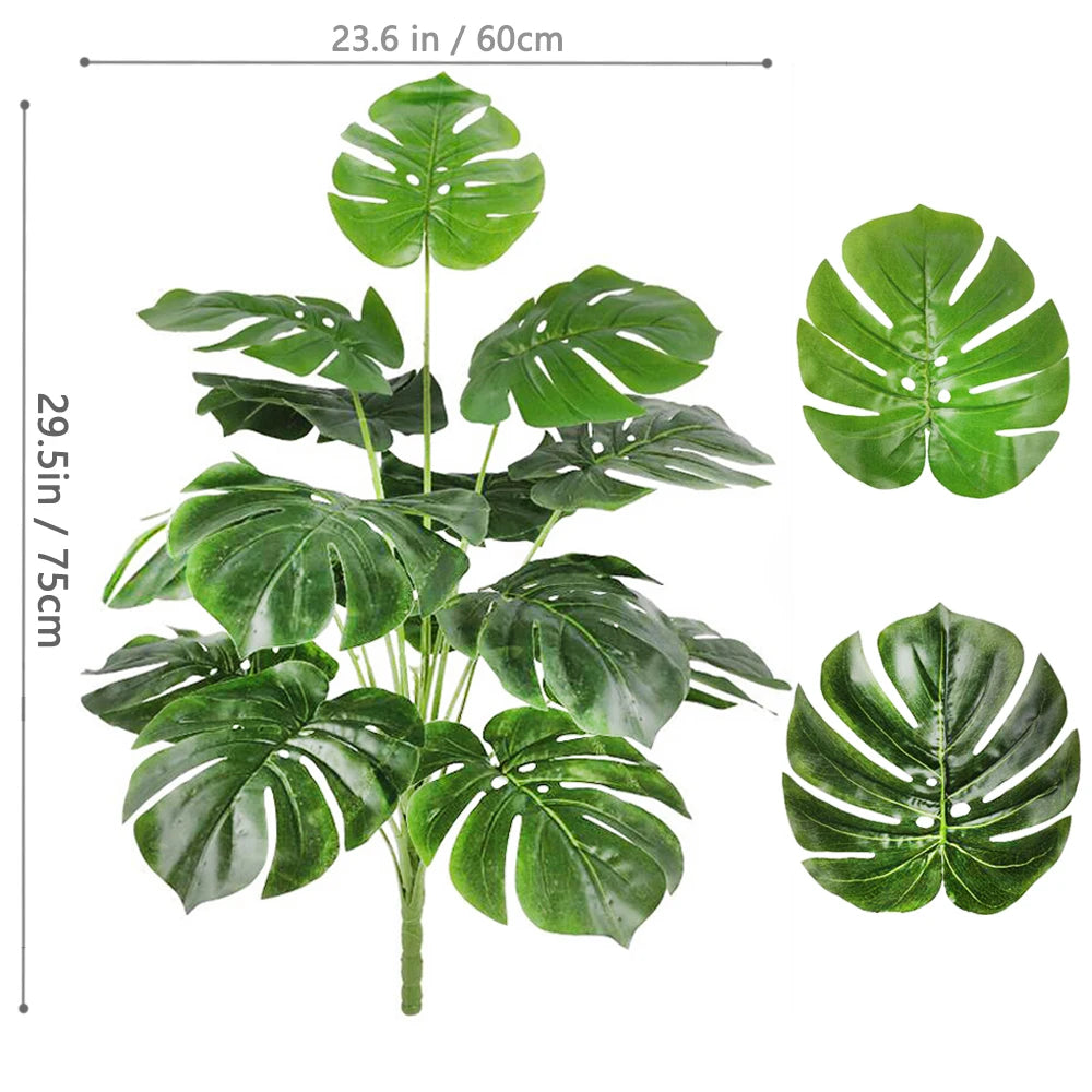 60-110Cm /43.3In Artificial Monstera Plants Fake Palm Tree Plastic Turtle Leaves Green Tall Plants for Home Garden Room Decor
