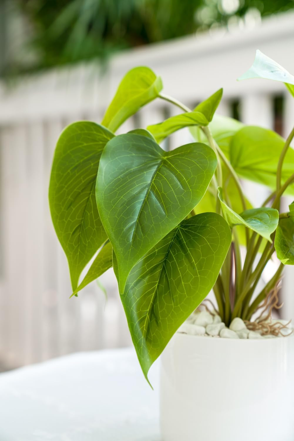Fake Plants in Ceramic Pot, 11" Potted Artificial Plants for Home Decor Indoor Faux Green Leaf Plant with Modern White Planter for Desk Shelf Office Room Decoration (Pothos)