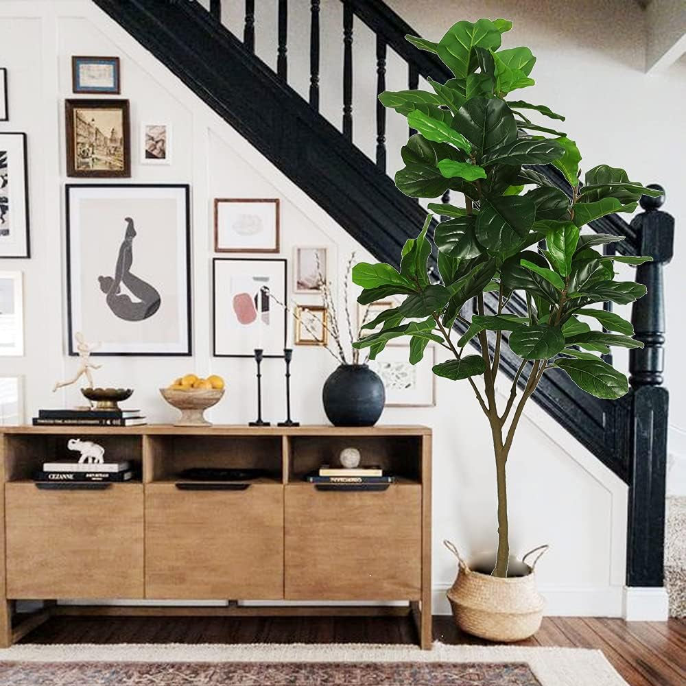 Artificial Fiddle Leaf Fig Tree 6Ft Tall 86 Decorative Faux Fiddle Leaves Fake Fig Silk Tree in Pot Artificial Tree for Home Office Living Room Bathroom Corner Decor Indoor, 2Pack