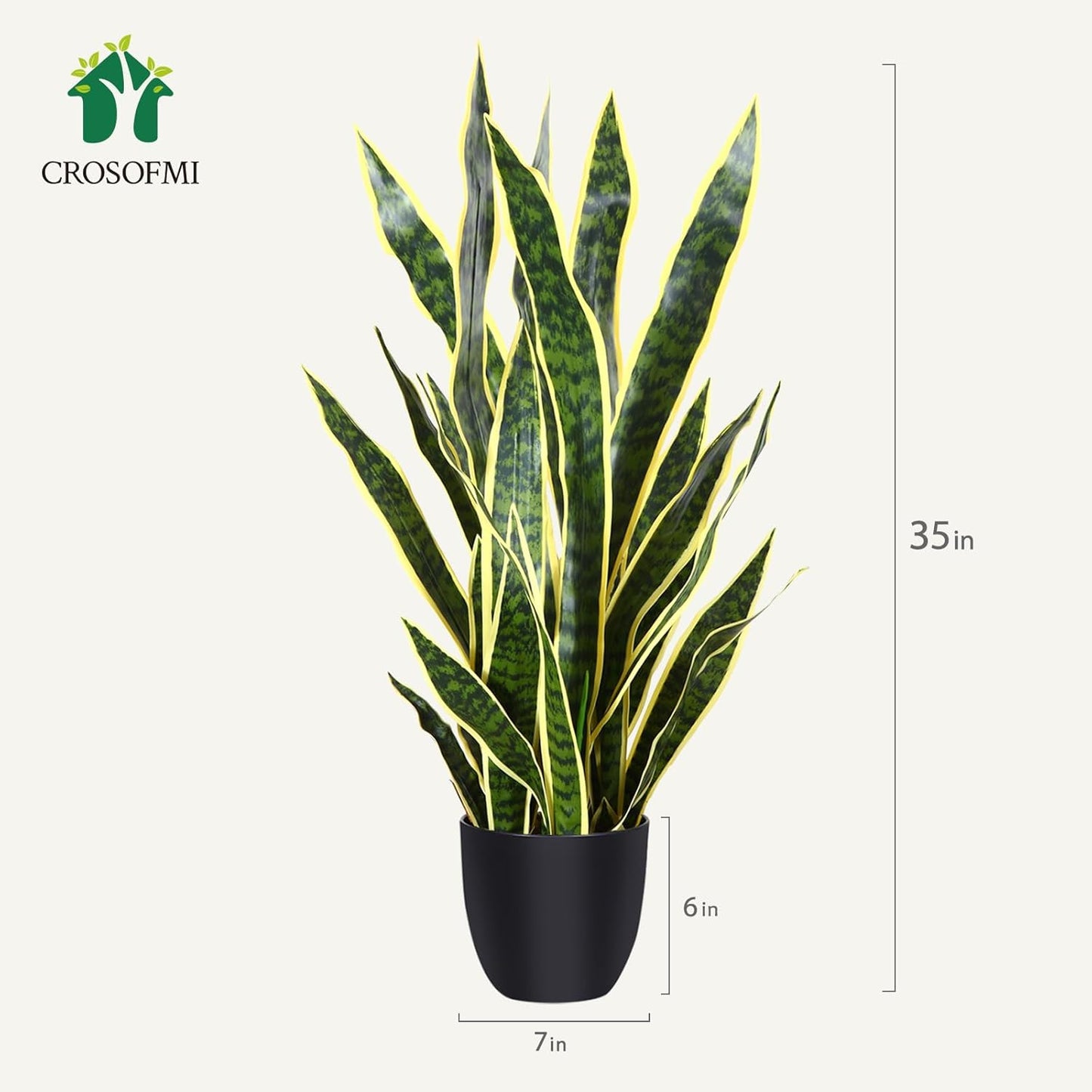 Artificial Snake Plant 35 Inch Fake Sansevieria Tree with 32 Leaves Perfect Faux Mother in Law Plants in Pot for Indoor House Home Office Garden Modern Decoration Housewarming Gift,Yellow