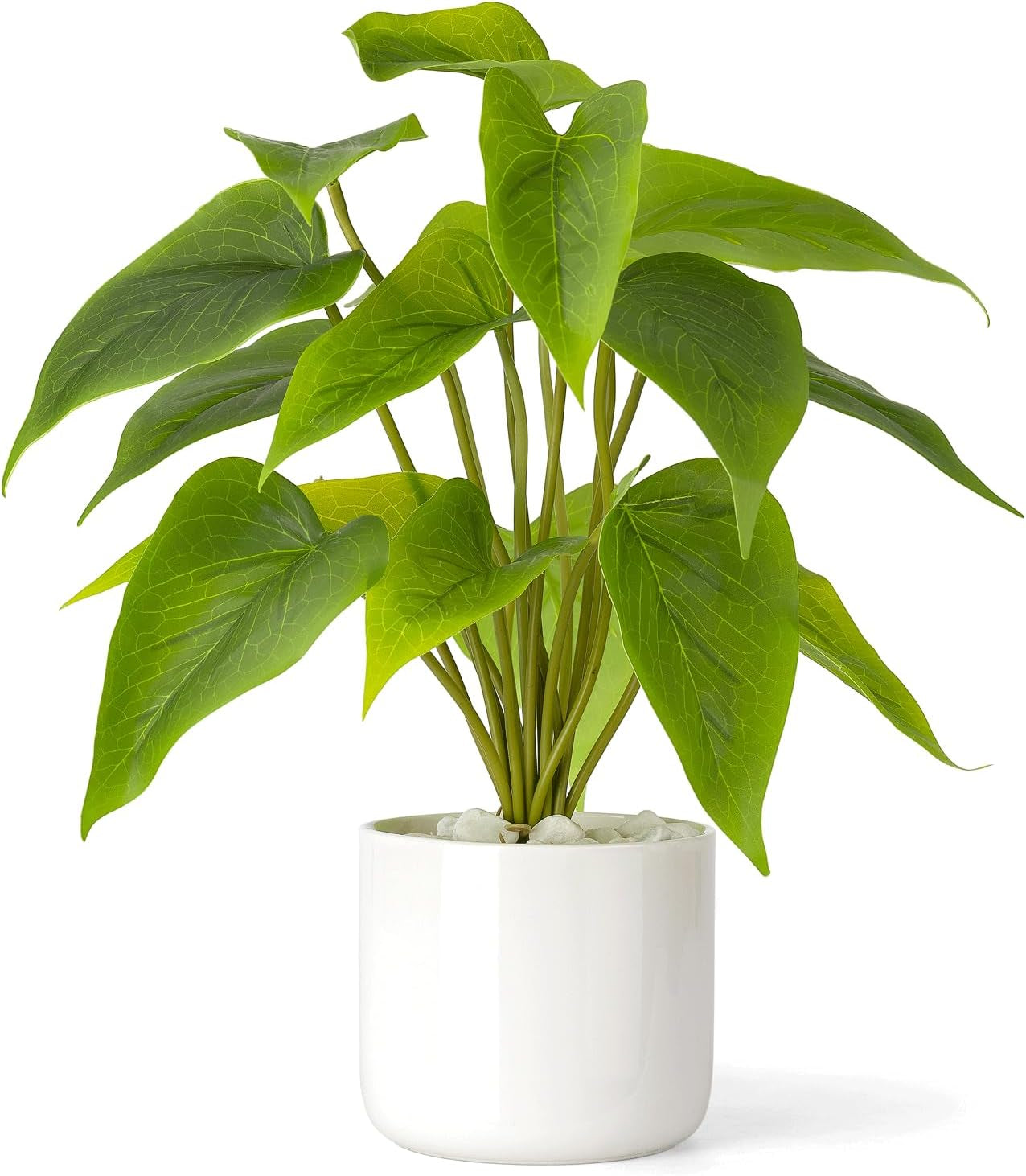 Fake Plants in Ceramic Pot, 11" Potted Artificial Plants for Home Decor Indoor Faux Green Leaf Plant with Modern White Planter for Desk Shelf Office Room Decoration (Pothos)