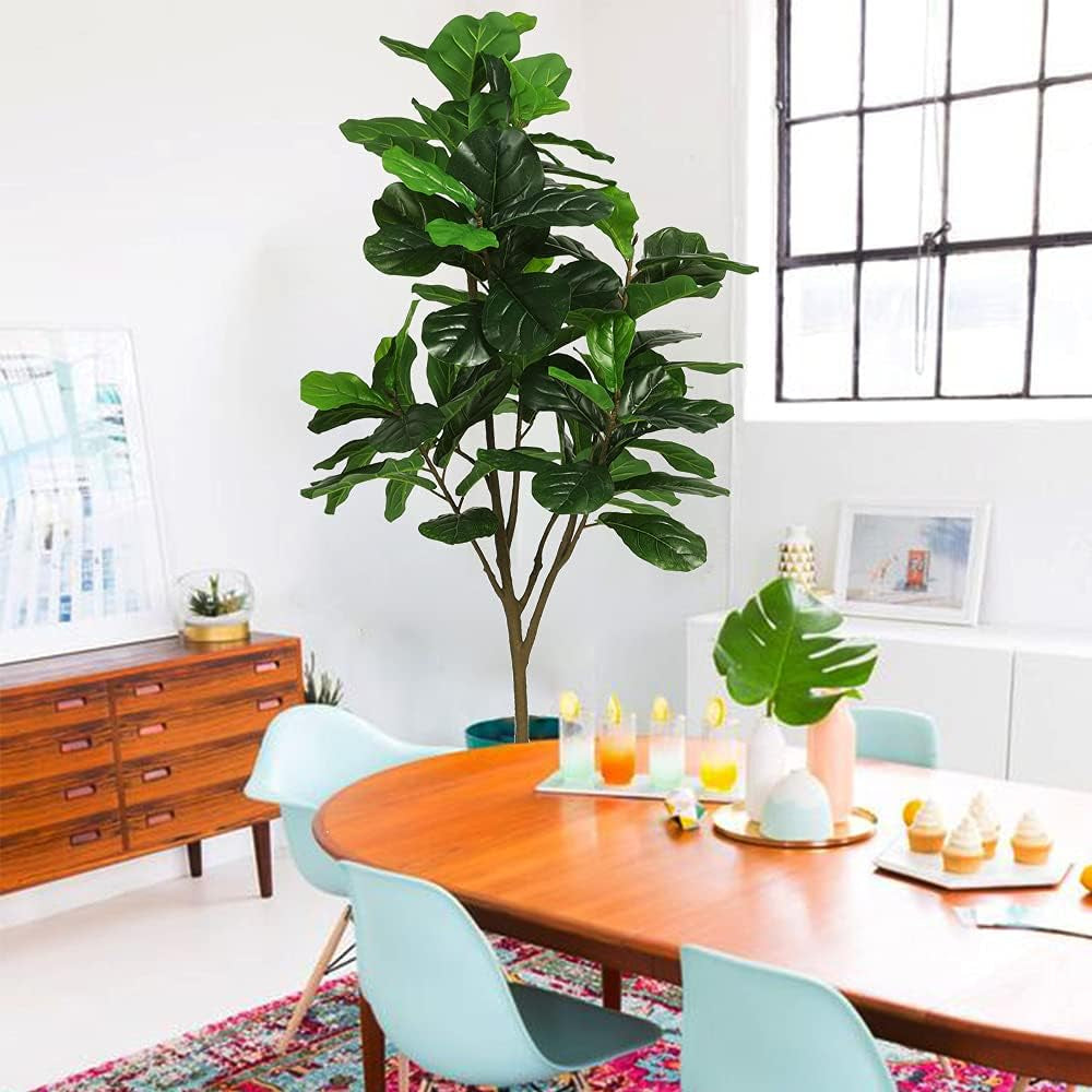 Artificial Fiddle Leaf Fig Tree 6Ft Tall 86 Decorative Faux Fiddle Leaves Fake Fig Silk Tree in Pot Artificial Tree for Home Office Living Room Bathroom Corner Decor Indoor, 2Pack