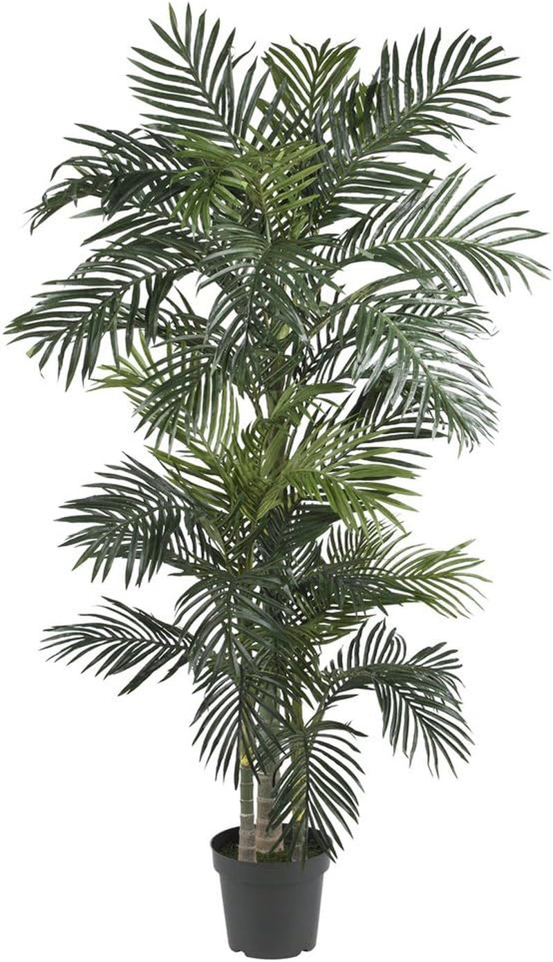 6.5FT Artificial Golden Cane Palm Tree, Fake Palm Tree with Three Realistic Trunks and 333 Lifelike Palm Leaves, Faux Palm Plant for Indoor Home Décor with Black Nursery Planter