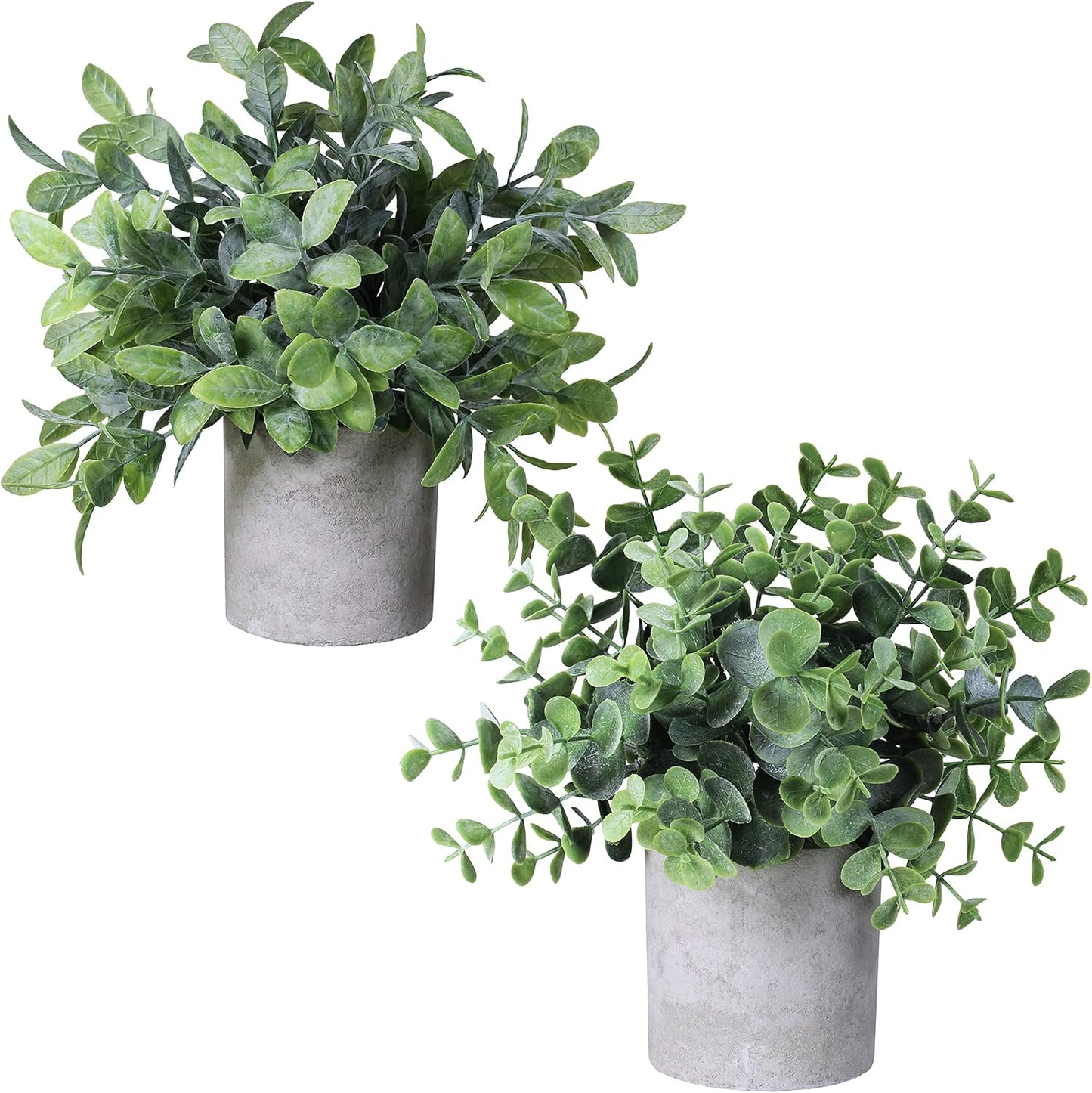 Set of 2 Faux Mini Potted Plants Artificial Eucalyptus Boxwood Plants in Pots Fake Greenery Arrangement for Rustic Farmhouse Indoor Table Centerpiece Mantel Shelf Kitchen Office Desk Decor