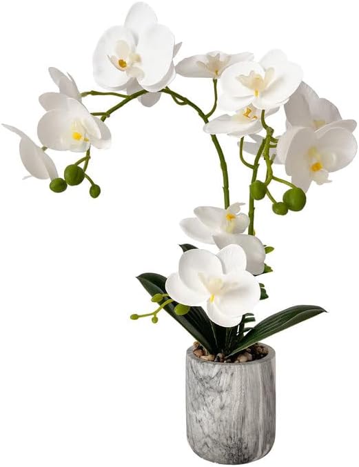 White Fake Orchids Flowers in Pot Bendable Faux Orchids Artificial Flowers Washable Silk Orchid Phalaenopsis Decor for Home Wedding Table Cen