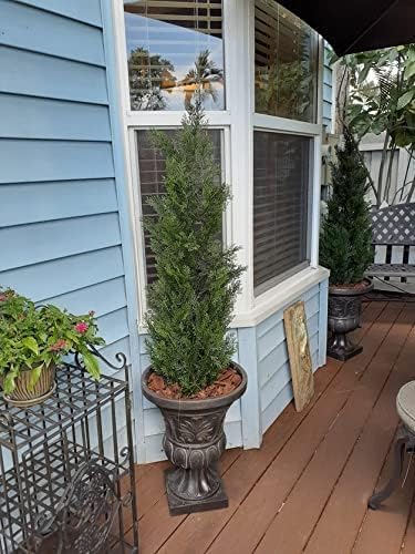 Two 5 Foot Outdoor Artificial Cedar Topiary Trees Potted Plants Two Peace Construction