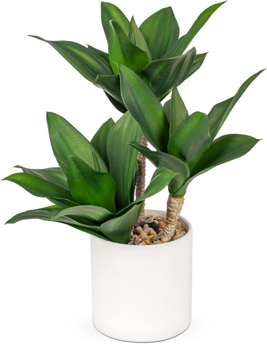 Large Artificial Agave Plants Fake Three-Head Agave Succulent Plant Potted 15" Faux Plant in White Pot Succulent Aloe Plant Indoor for Desk Modern Home Decor