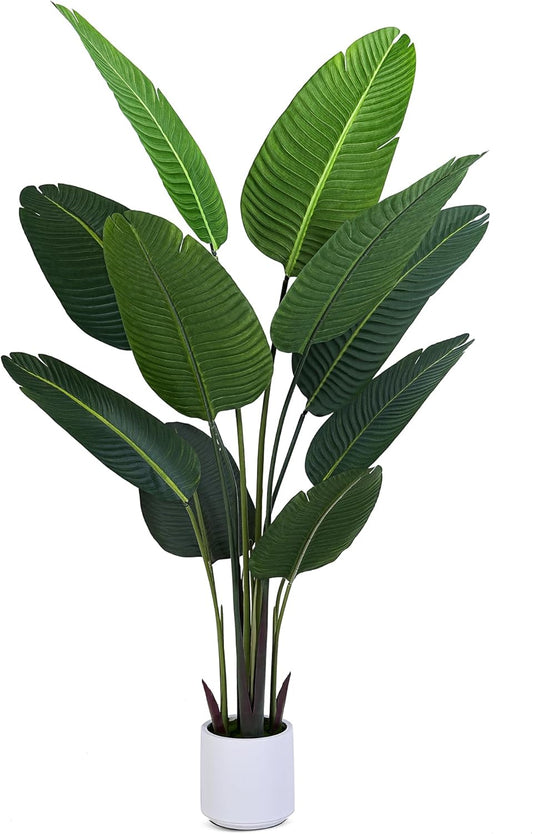 Bird of Paradise Artificial Plant, 5FT Fake Plant Palm with White Planter, Tall Artificial Floor Plants Indoor for Home Office Living Room Decor Housewarming Gift