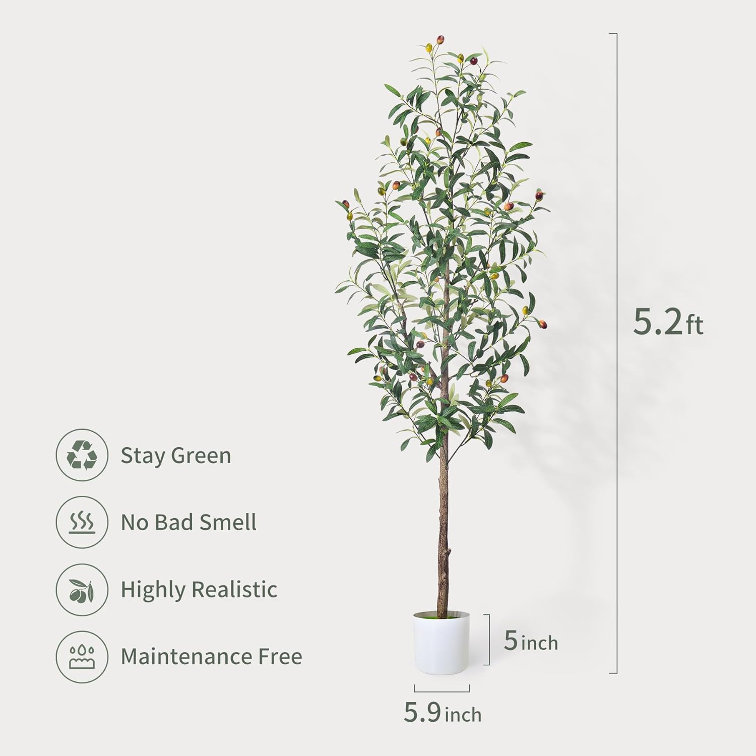 Artificial Olive Tree 5Ft,Tall Faux Olive Tree for Indoor,Fake Potted Olive Plants with Silk Leaves and Lifelike Fruits for Home Office Living Room Decor（1 Pack）