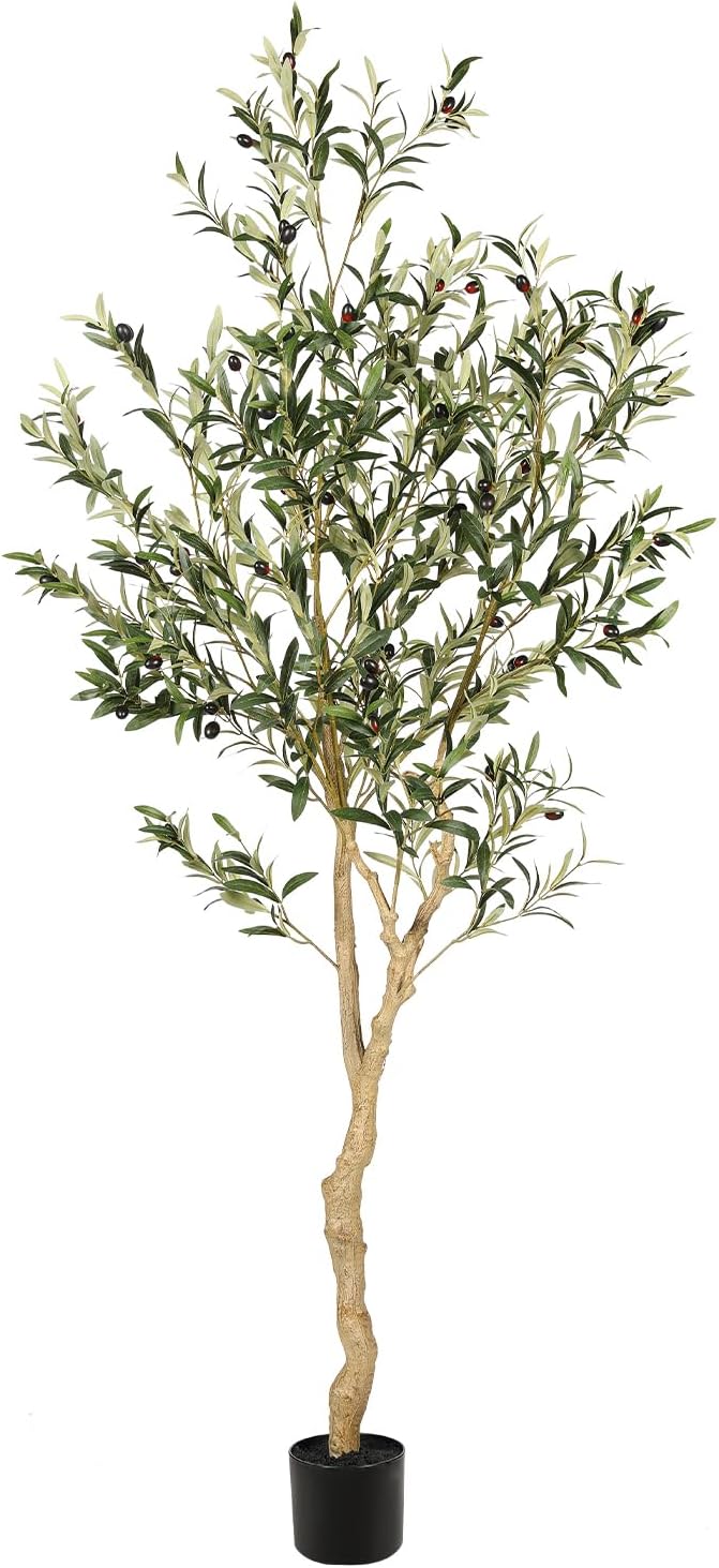 6Ft Faux Olive Tree, Tall Olive Tree Plants, Fake Potted Olive Silk Tree, Artificial Olive Trees for Modern Home Office Living Room Floor Decor Indoor