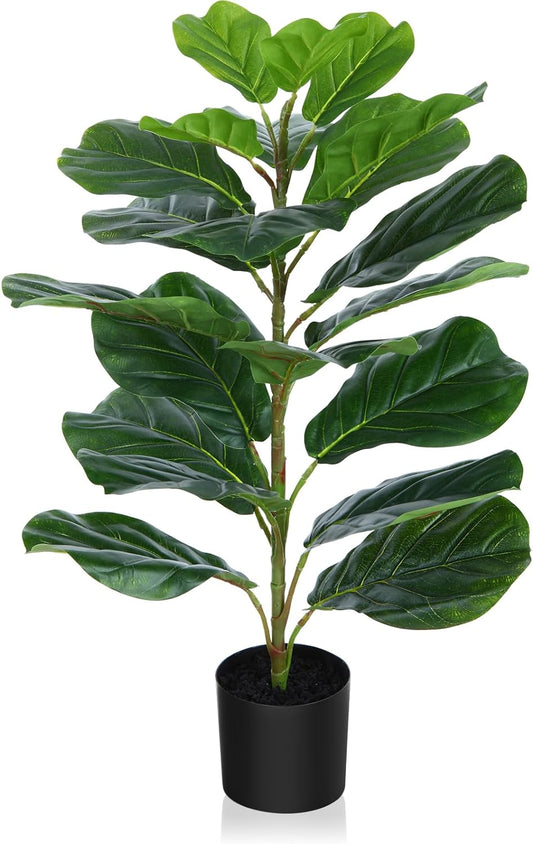 30Inch Artificial Fiddle Leaf Fig Tree/Fake Ficus Lyrata Plant with 21 Leaves Faux Plants in Pot for Indoor House Home Office Modern Decoration Perfect Housewarming Gift
