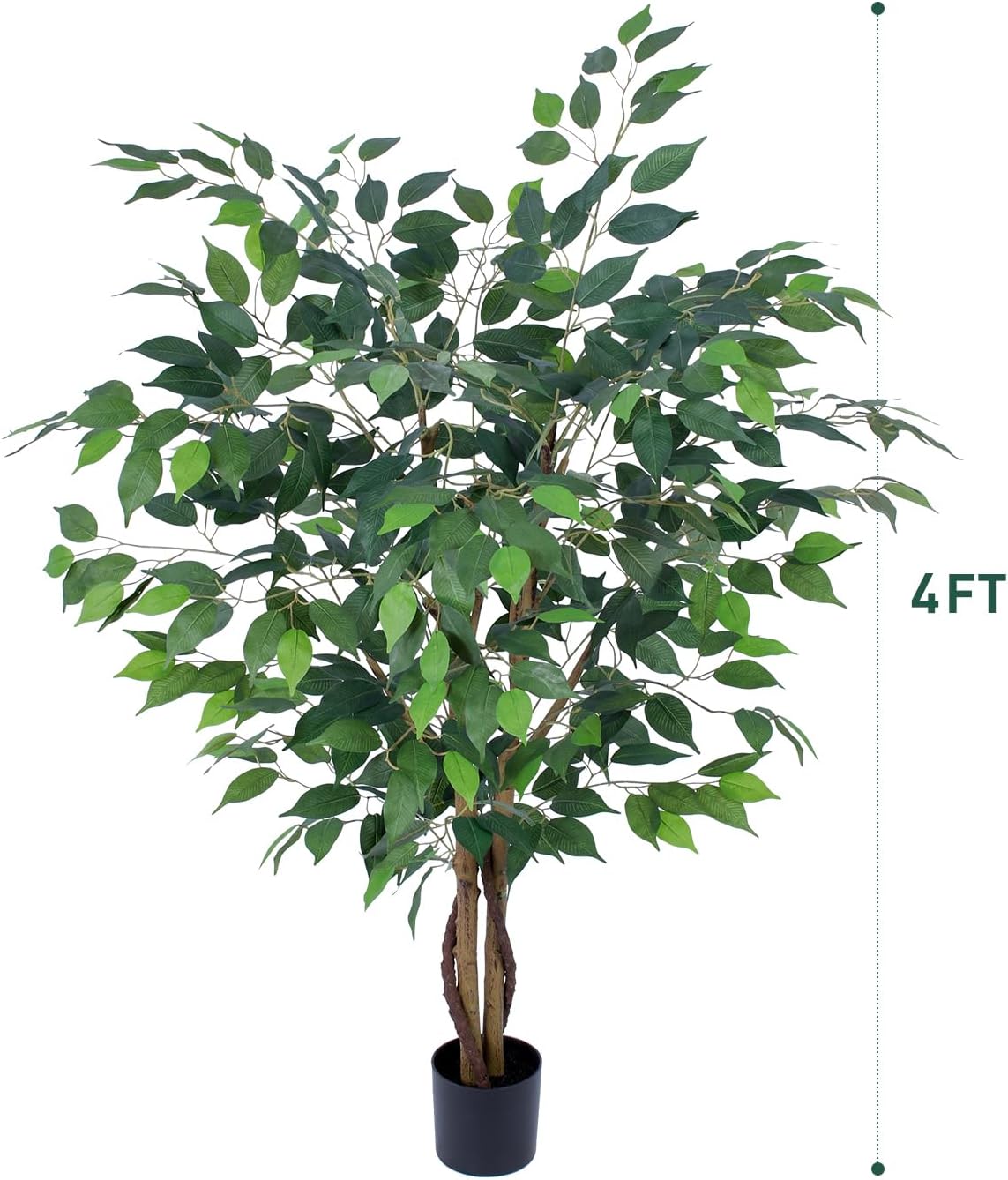 Artificial Ficus Tree 4Ft, Realistic Fake Plants with Silk Leaves & Texture Trunk, Artificial Plant for Home Office Decor Indoor Outdoor Housewarming Gift