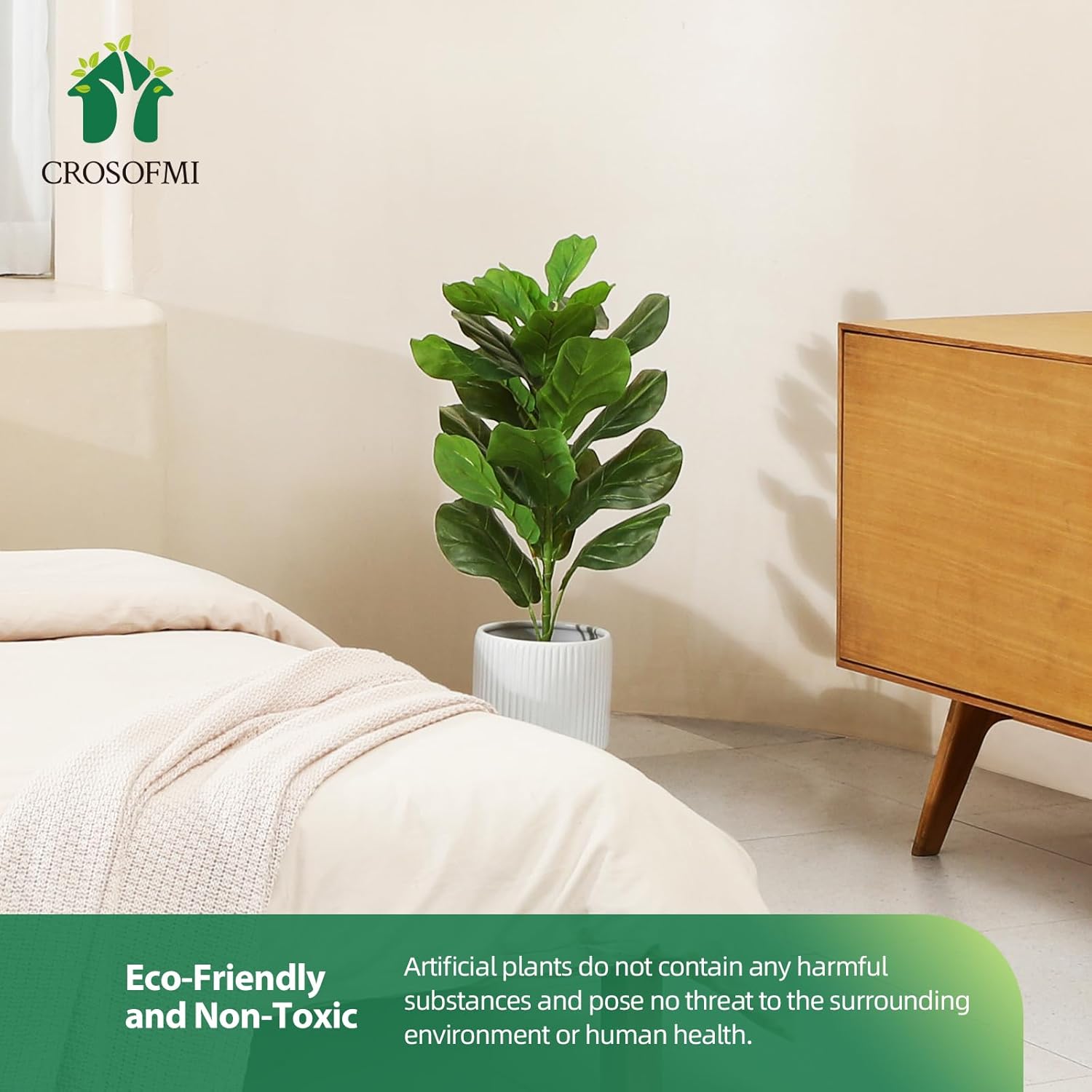 30Inch Artificial Fiddle Leaf Fig Tree/Fake Ficus Lyrata Plant with 21 Leaves Faux Plants in Pot for Indoor House Home Office Modern Decoration Perfect Housewarming Gift
