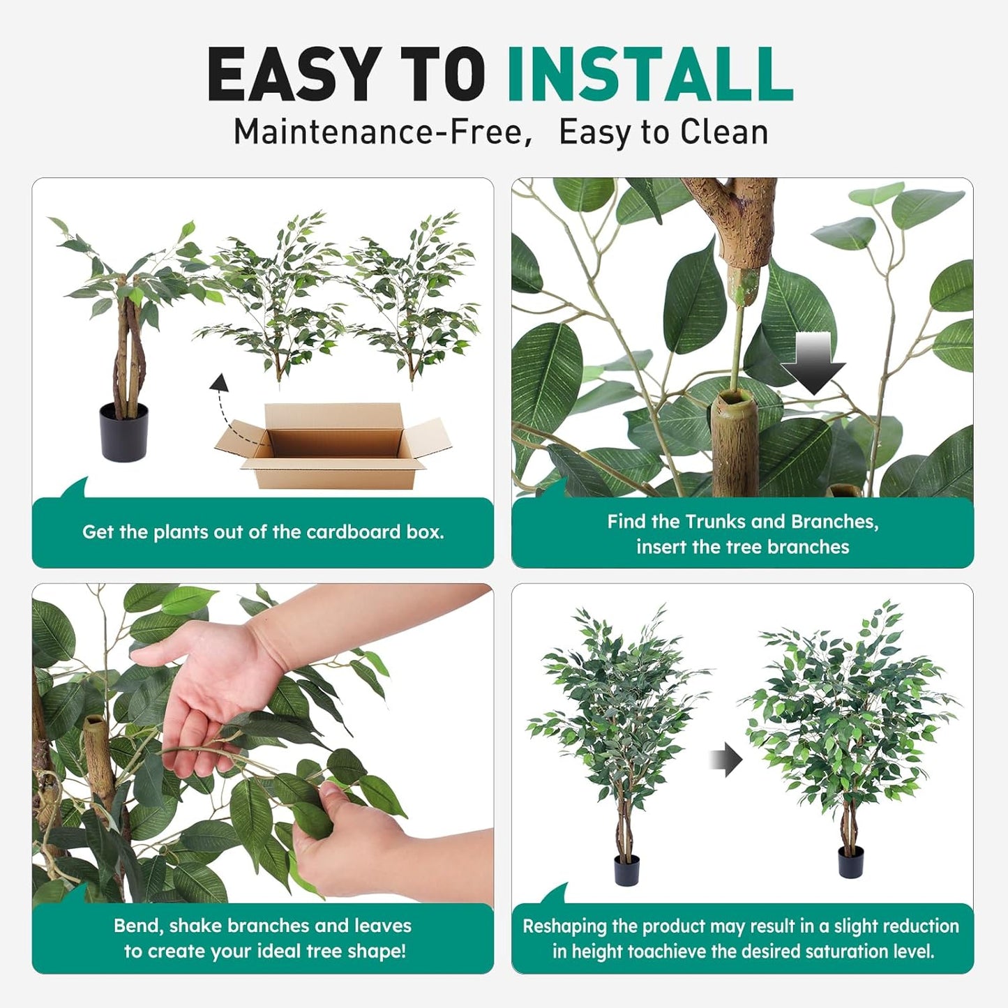 Artificial Ficus Tree 4Ft, Realistic Fake Plants with Silk Leaves & Texture Trunk, Artificial Plant for Home Office Decor Indoor Outdoor Housewarming Gift