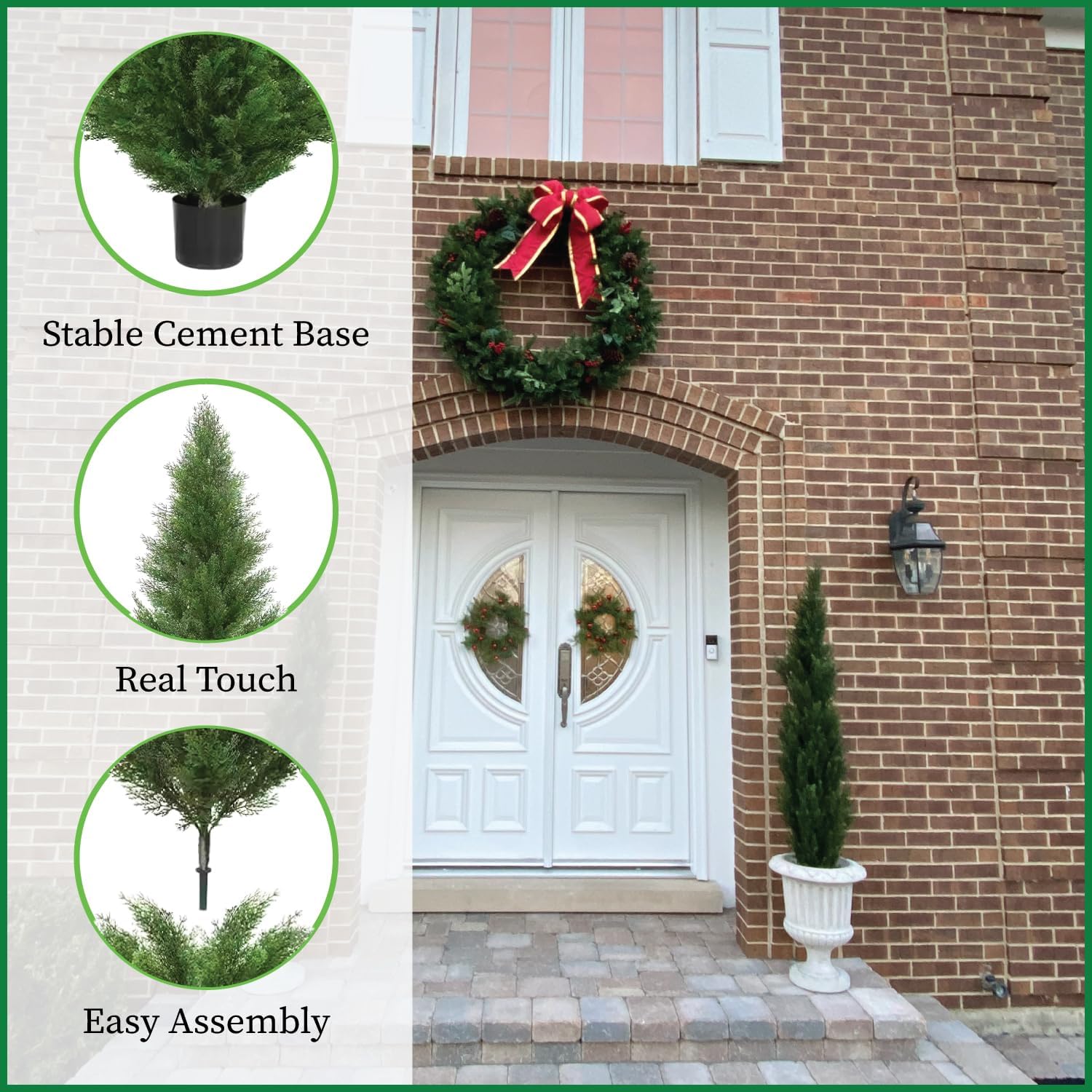 Two 5 Foot Outdoor Artificial Cedar Topiary Trees Potted Plants Two Peace Construction