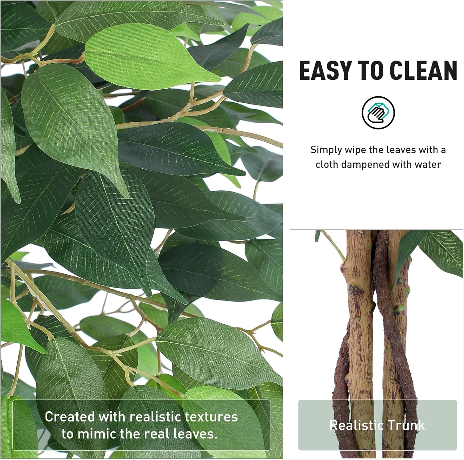Artificial Ficus Tree 4Ft, Realistic Fake Plants with Silk Leaves & Texture Trunk, Artificial Plant for Home Office Decor Indoor Outdoor Housewarming Gift