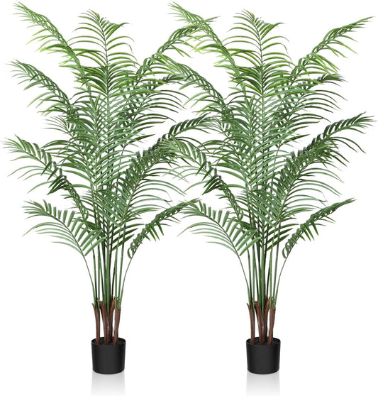 Artificial Areca Palm Plant 5.5Ft Fake Tropical Palm Tree, Perfect Faux Dypsis Lutescens Plants in Pot for Indoor Outdoor House Home Office Garden Modern Decoration Housewarming Gift,2Pcs
