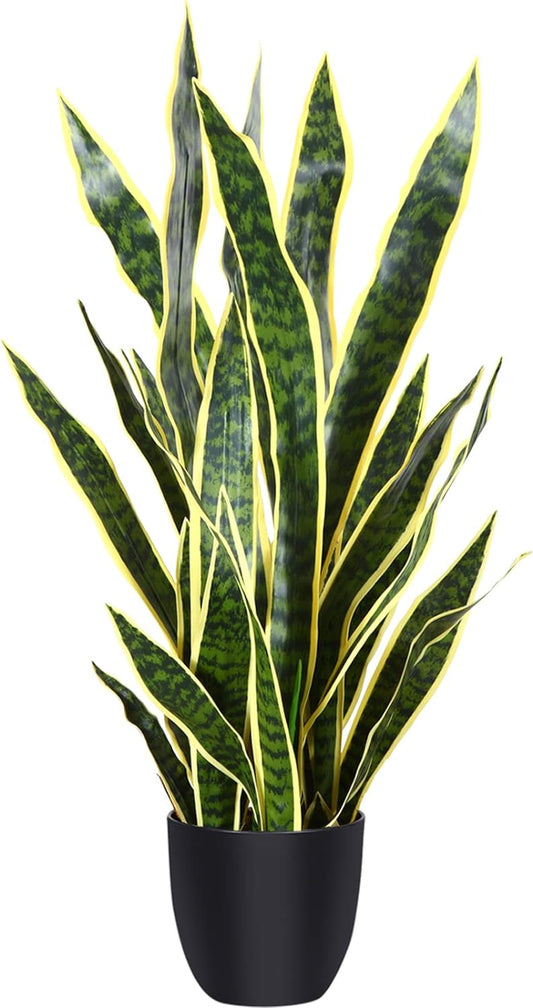 Artificial Snake Plant 35 Inch Fake Sansevieria Tree with 32 Leaves Perfect Faux Mother in Law Plants in Pot for Indoor House Home Office Garden Modern Decoration Housewarming Gift,Yellow