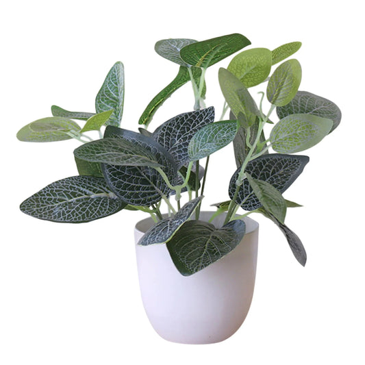 Artificial Potted Plants Fake Plants in Marble Pots, Plastic Eucalyptus Greenery Faux Plants with White round Pot for Home Office Desk Room Centerpiece Shelf Decor