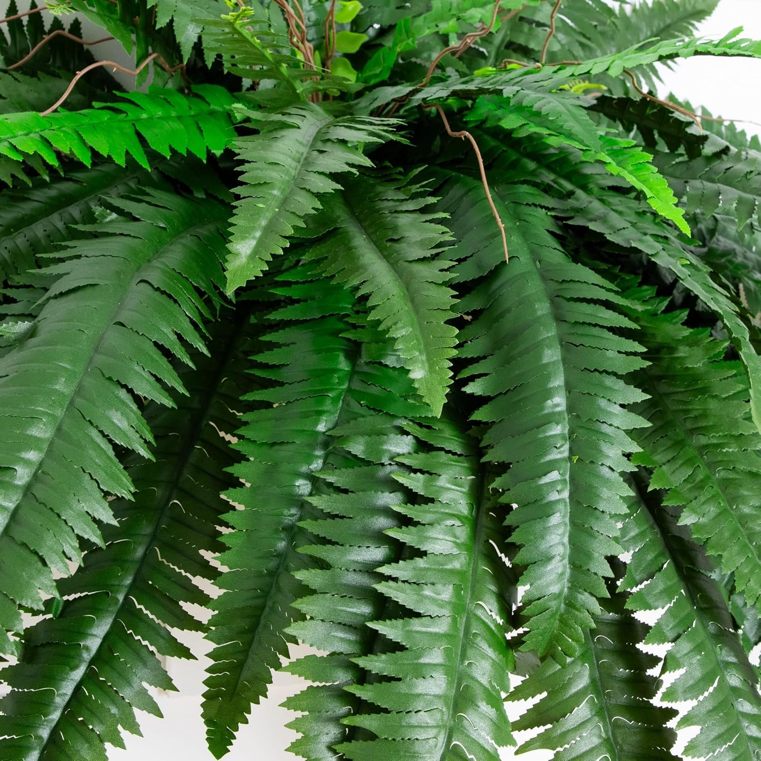 48-In Artificial Boston Fern, Set of 2, Large Hanging Fake Plant Wall Decor with 67 Fronds, Faux Fern Vines That Look Real for Home and Office Decor