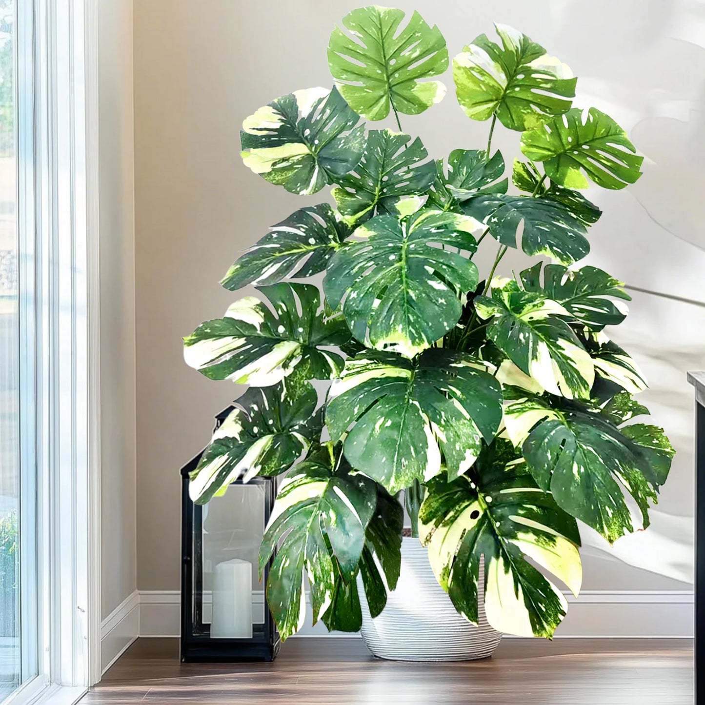 60-110Cm /43.3In Artificial Monstera Plants Fake Palm Tree Plastic Turtle Leaves Green Tall Plants for Home Garden Room Decor