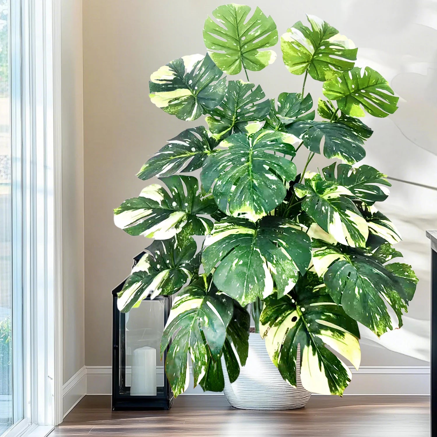 60-110Cm /43.3In Artificial Monstera Plants Fake Palm Tree Plastic Turtle Leaves Green Tall Plants for Home Garden Room Decor