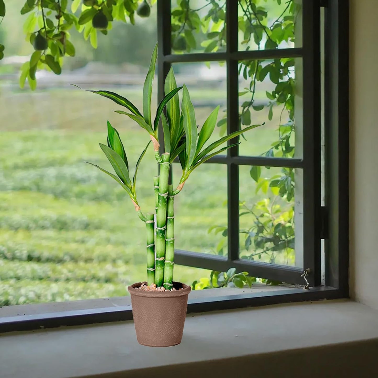 1 PC Lucky Bamboo, Fake Plants Artificial Green Simulation Plant Potted Home Office Hotel Lobby Decoration Green Plants Home Decoration Artificial Plants (17.72X3.54X3.54In)