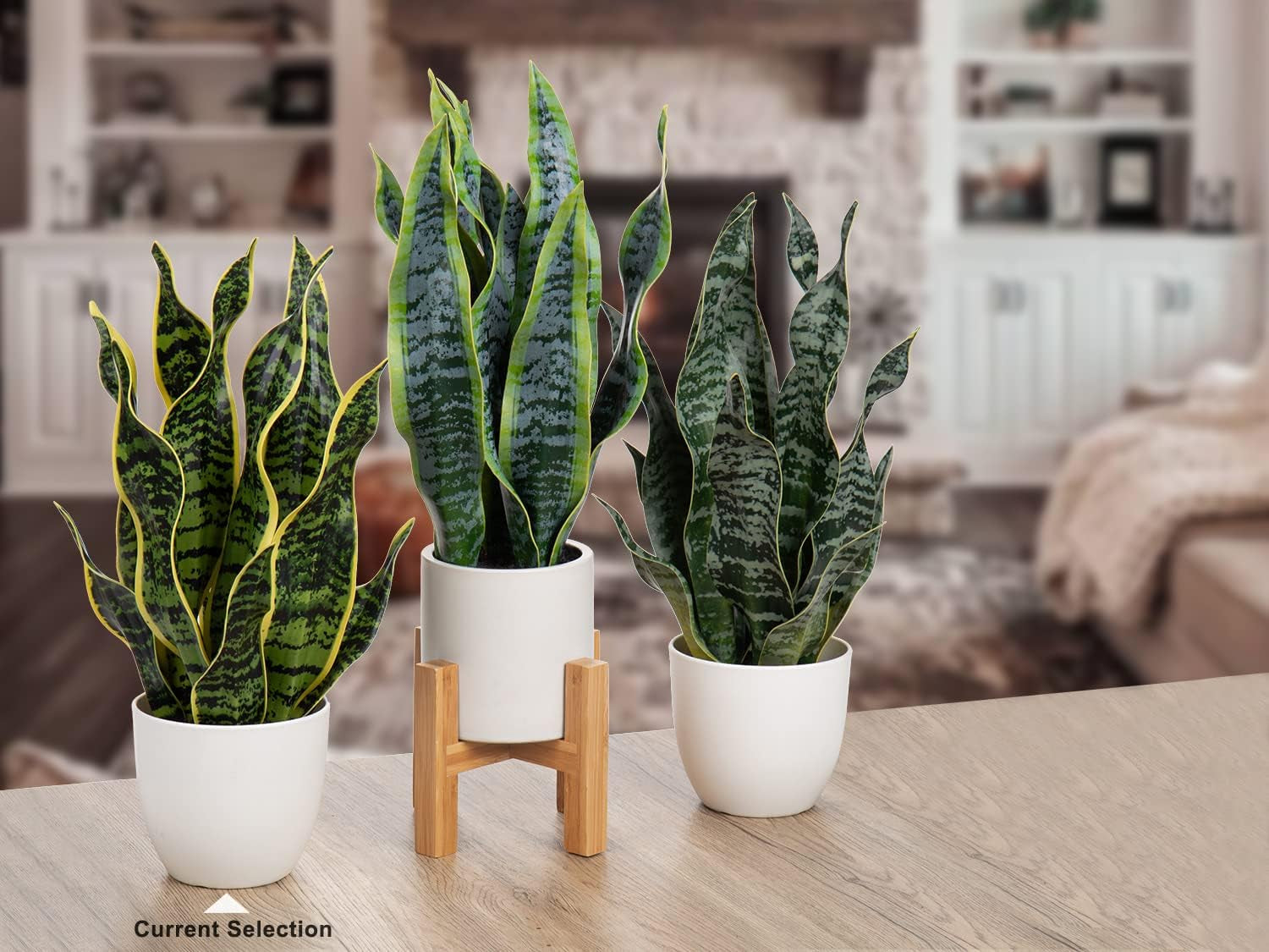 Artificial Snake Plant Potted Faux Sansevieria Trifasciata Plants, 16.5" Tropical Fake Plants in White Pots for Home Office Room Indoor Decor Housewarming Gifts