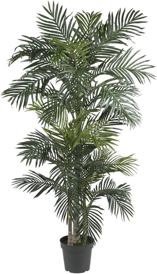 6.5FT Artificial Golden Cane Palm Tree, Fake Palm Tree with Three Realistic Trunks and 333 Lifelike Palm Leaves, Faux Palm Plant for Indoor Home Décor with Black Nursery Planter
